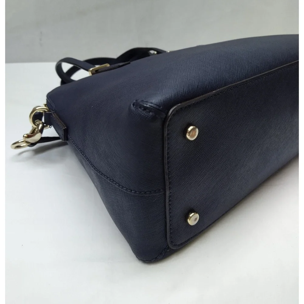 Kate Spade New York Midnight Blue Leather Double Handles Zipper Satchel Bag